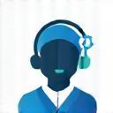 Icon representing a person talking on a headset with a support icon